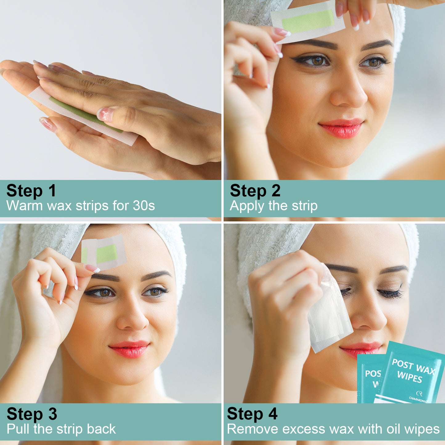 Charmonic Facial Wax Strips-60 Strips for Women, Hair Remover Waxing Kit for Face Eyebrow Upper Lip Cheek with 60 Face Wax Strips + 6 Wax Wipes