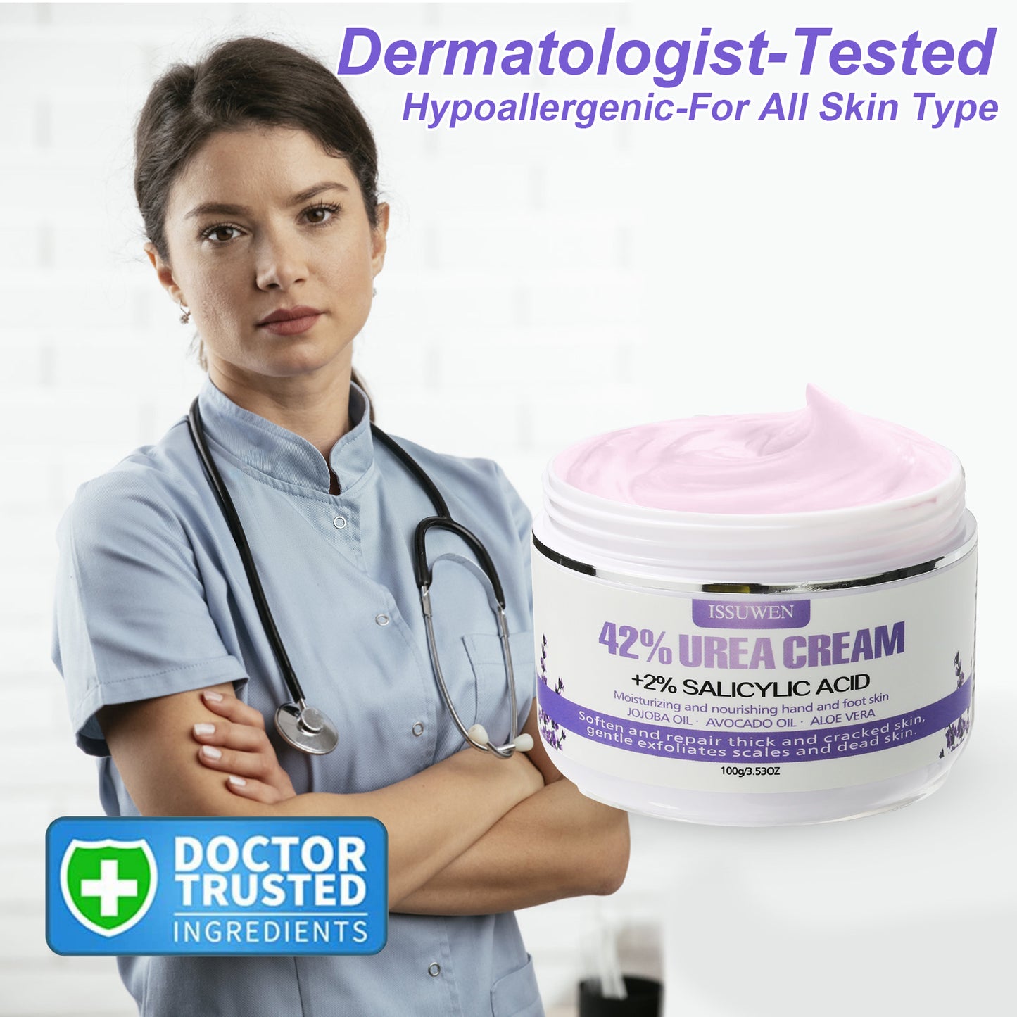 ISSUWEN Lavender Urea Cream 42% with Salicylic Acid 2% and Lavender for Cracked Heels, 2 Pack
