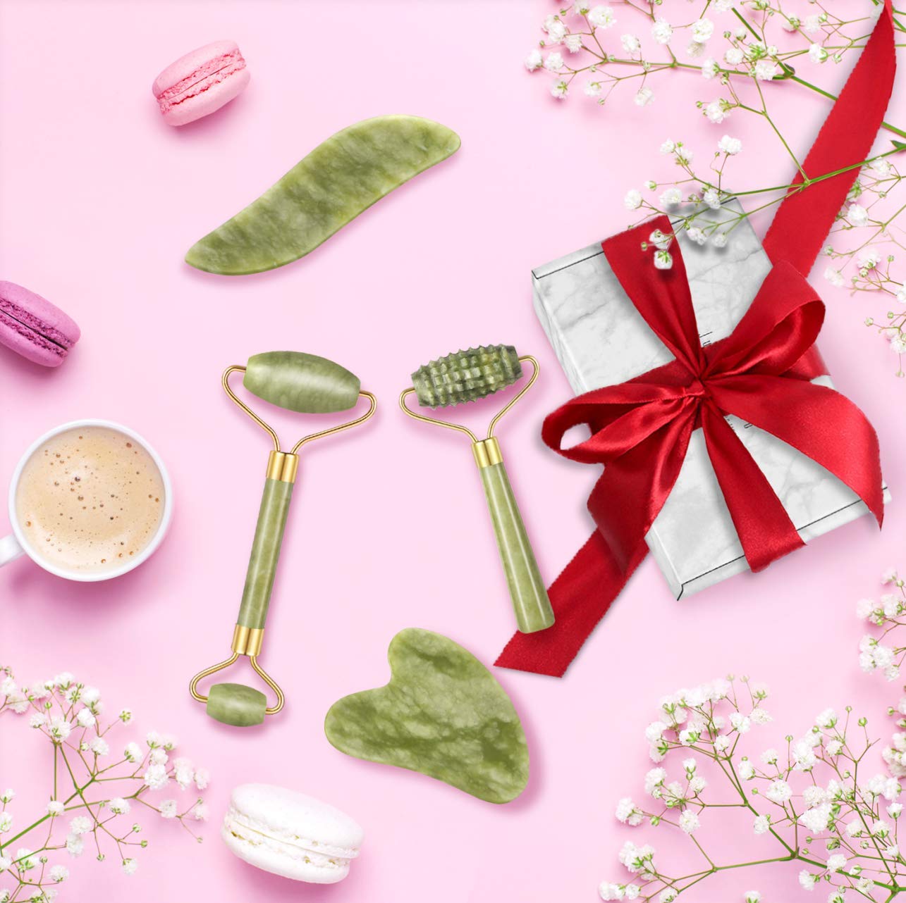 Charmonic 4pcs Jade Roller & Gua Sha Set