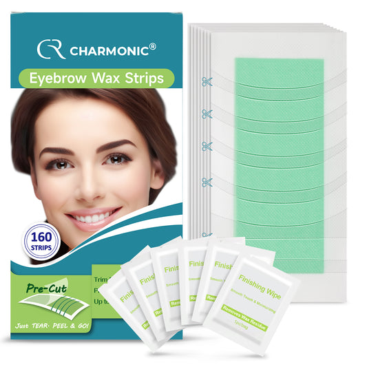 Charmonic Eyebrow Wax Strips - Pre-cut 160 Count, Eyebrow Waxing Kit for Eyebrow Shaper and Face Hair Removal for Women Contains 6 After-Wax Wipes