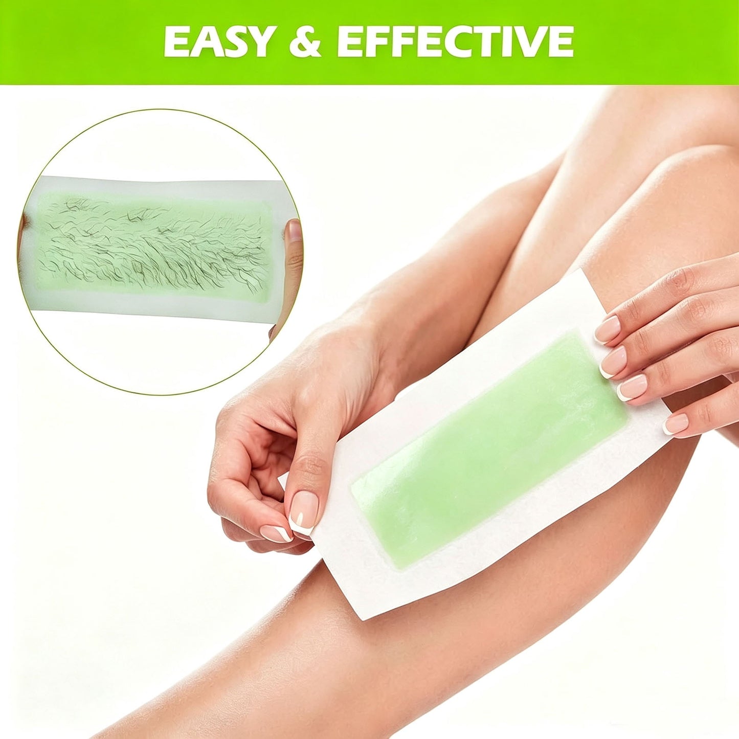 Charmonic 100pcs Wax Strips for Hair Removal, All-Over Body Wax Hair Removal Kit for Women & Men with 10 After-Wax Wipes(Green)