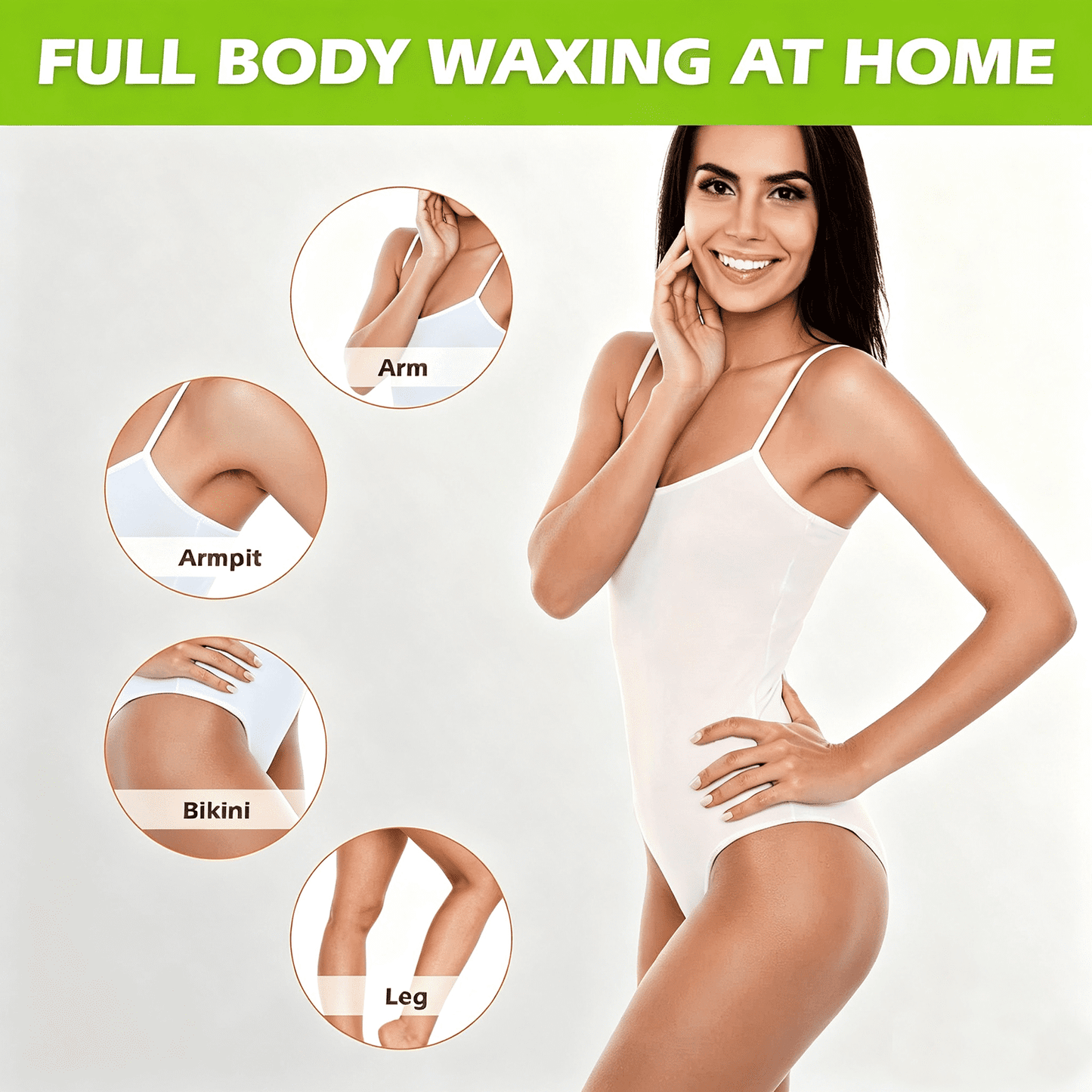 Charmonic 100pcs Wax Strips for Hair Removal, All-Over Body Wax Hair Removal Kit for Women & Men with 10 After-Wax Wipes(Green)
