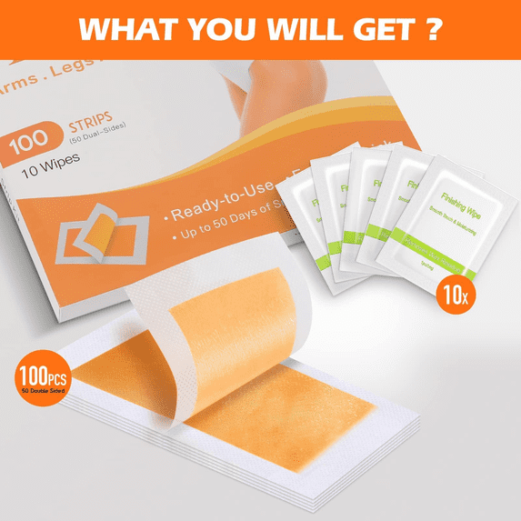 Charmonic 100pcs Wax Strips for Hair Removal, All-Over Body Wax Hair Removal Kit for Women & Men with 10 After-Wax Wipes