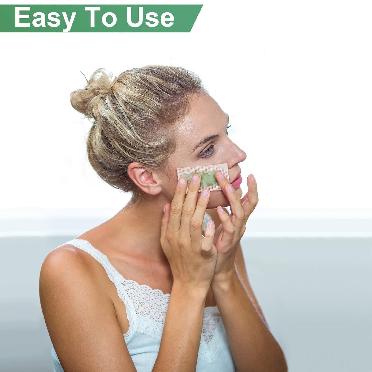Facial Hair Removal Wax Strips 60 Count for Women - at-Home Face Waxing Kit for Eyebrows, Upper Lip, Cheek | All Skin Types | Quick & Painless with 6 Wipes (Green)