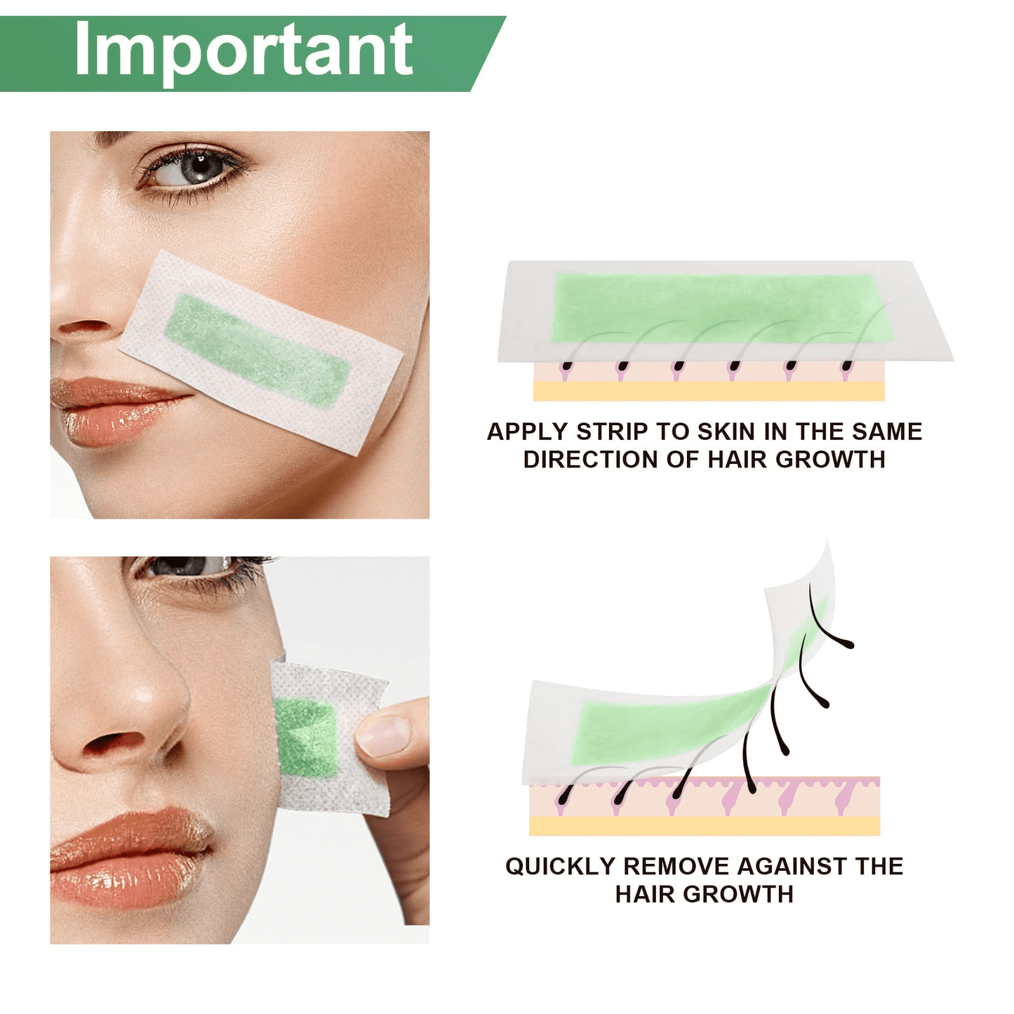 Charmonic Facial Wax Strips for Women, 100 Count - Face, Eyebrow, Upper Lip & Cheek Hair Remover | All Skin Types, Quick & Painless At-Home Waxing Kit with 6 Soothing Wipes
