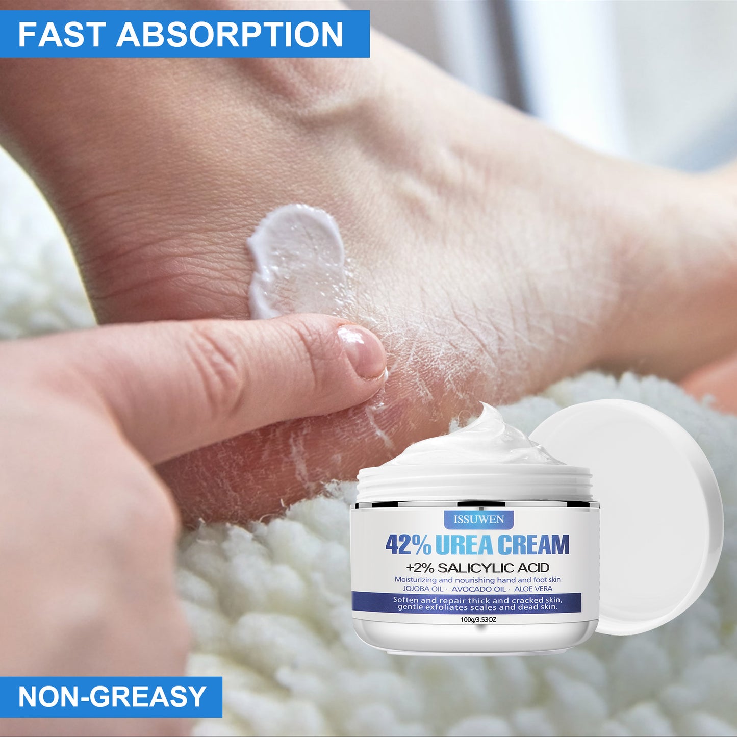 ISSUWEN Urea Cream 42% with Salicylic Acid 2% for Cracked Heels, 2 Pack