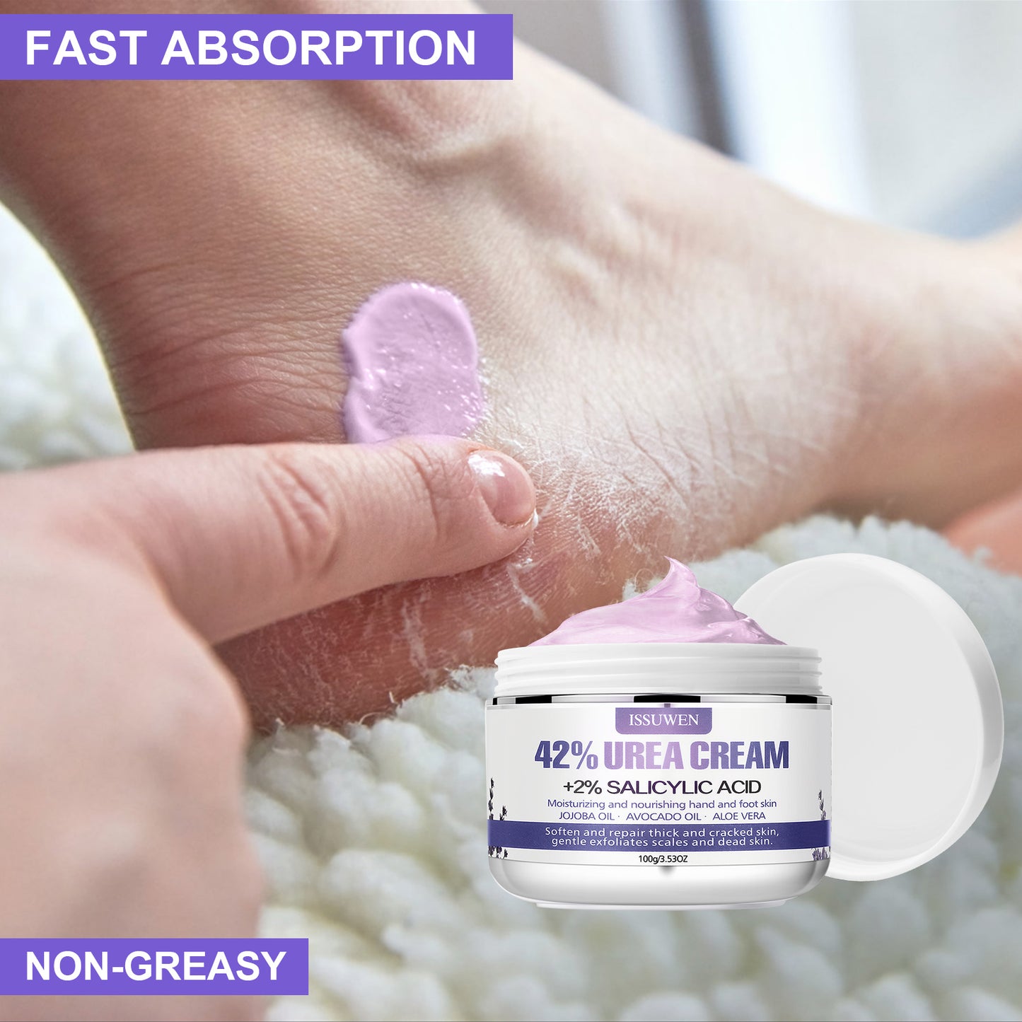 ISSUWEN Lavender Urea Cream 42% with Salicylic Acid 2% and Lavender for Cracked Heels, 2 Pack