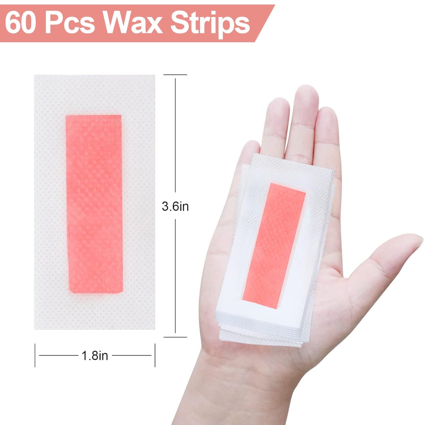 Facial Hair Removal Wax Strips 60 Count for Women - at-Home Face Waxing Kit for Eyebrows, Upper Lip, Cheek | All Skin Types | Quick & Painless with 6 Wipes (Pink)