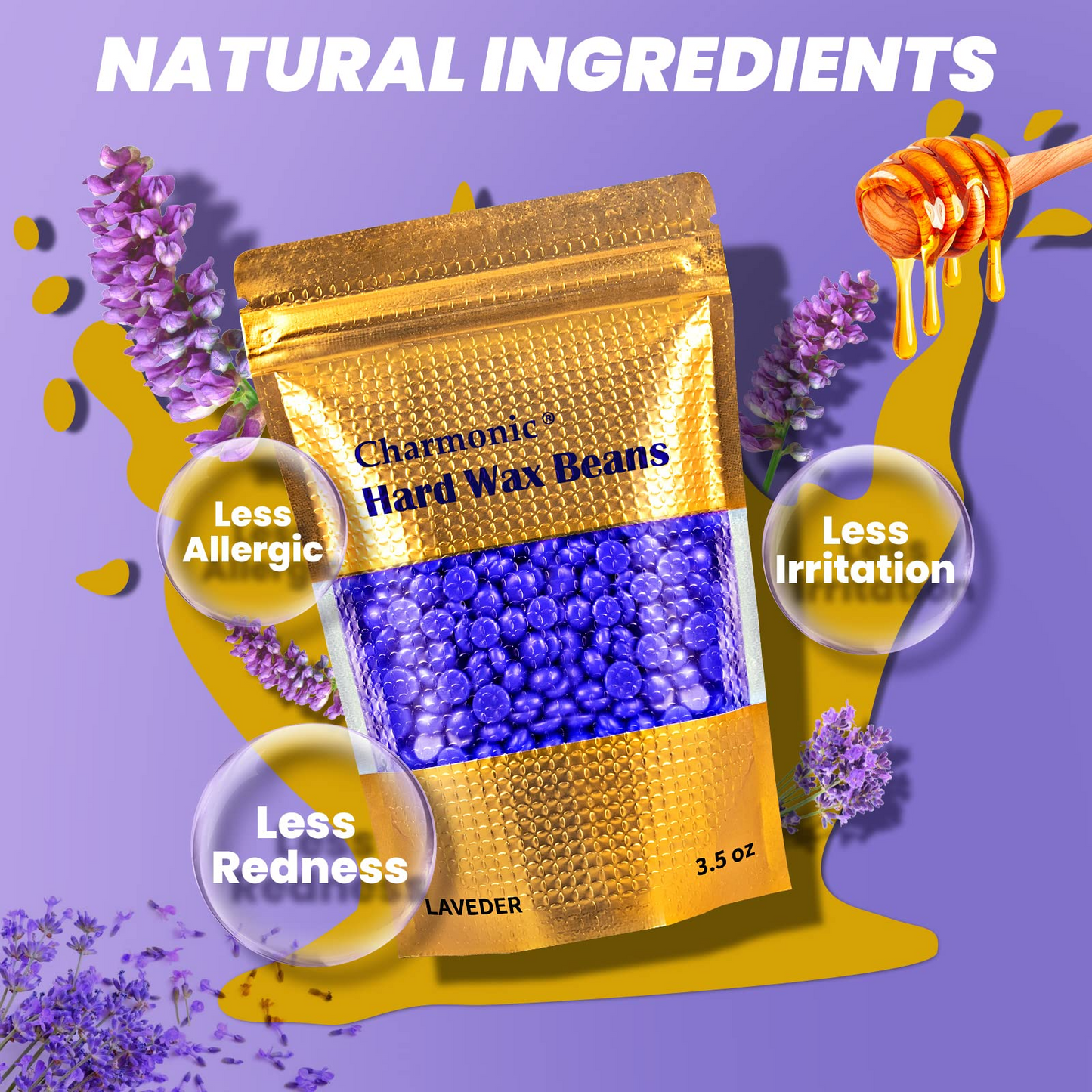 Charmonic 1.1lb/500g Hard Wax Beads for Hair Removal, Depilatory Wax Beans(lavender)