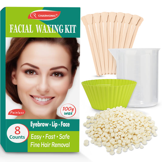 Charmonic Face Waxing Kit For Women, 100g Hard Wax Beads for Fine Hair Removal, Facial Wax Hair Removal for Women Face, Eyebrow, Upper Lip, and Cheek