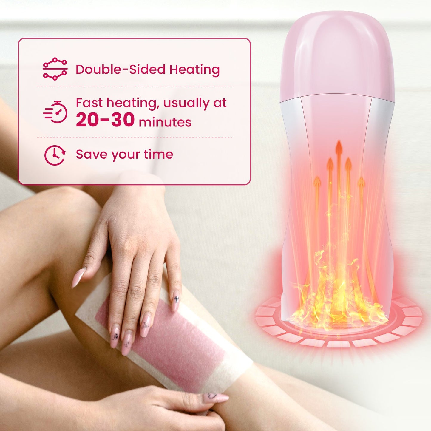 Charmonic Wax Roller Kit for Hair Removal - 3 Cartridges (Coarse/Fine Hair), 100 Woven Strips & Aftercare Wipes | All Skin Types, Beginner-Friendly (F3_LightPink)