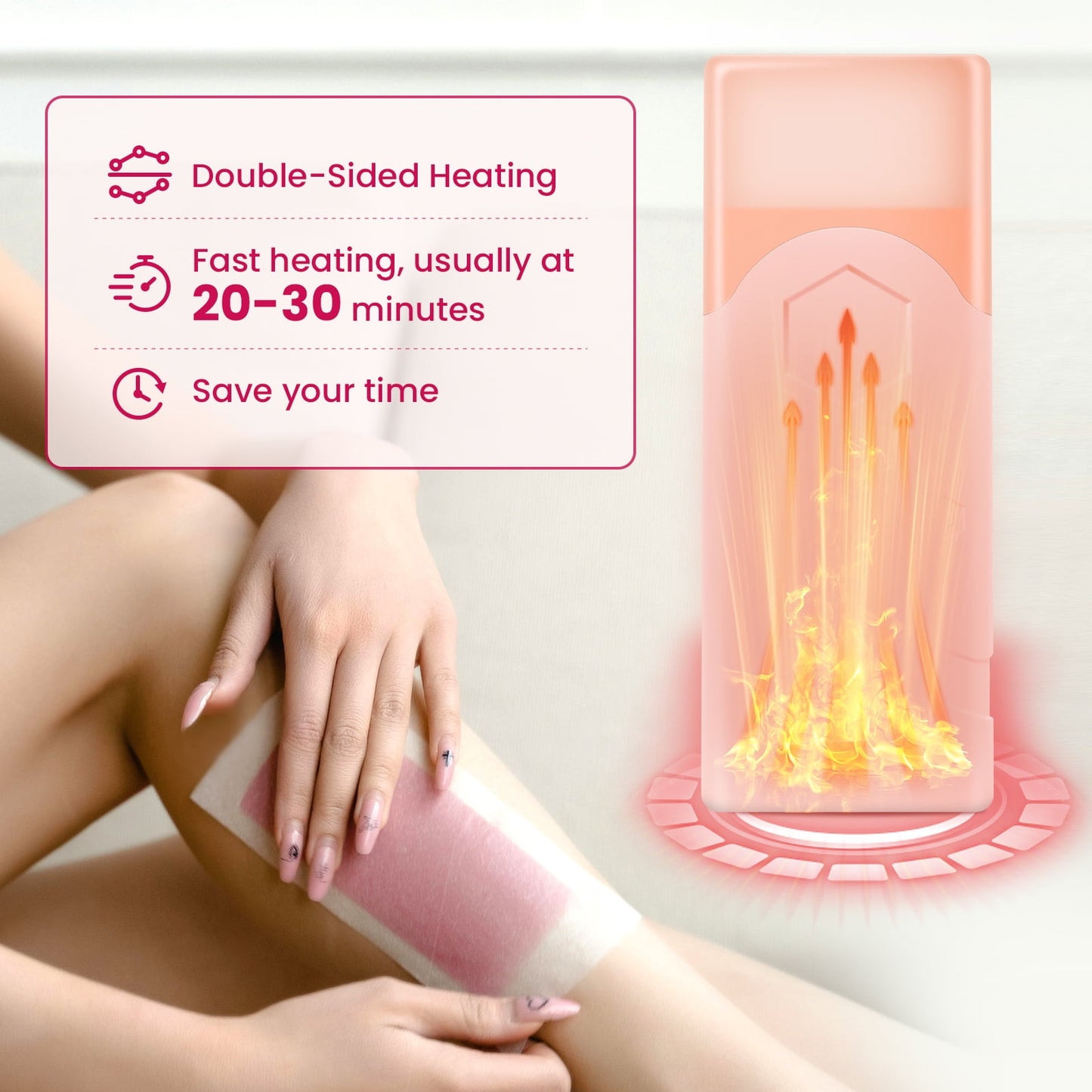 Charmonic Roll On Wax Kit, All-in-One Hair Removal Set with Wax Heater & 3 Cartridges, 100 Strips & Wipes, for Beginners & All Skin Types (Pink)