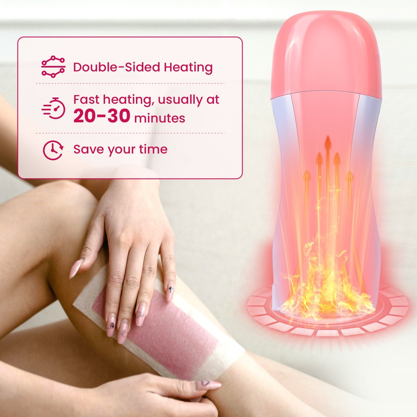 Charmonic Wax Roller Kit for Hair Removal - 3 Cartridges (Coarse/Fine Hair), 100 Woven Strips & Aftercare Wipes | All Skin Types, Beginner-Friendly (F3_Pink)
