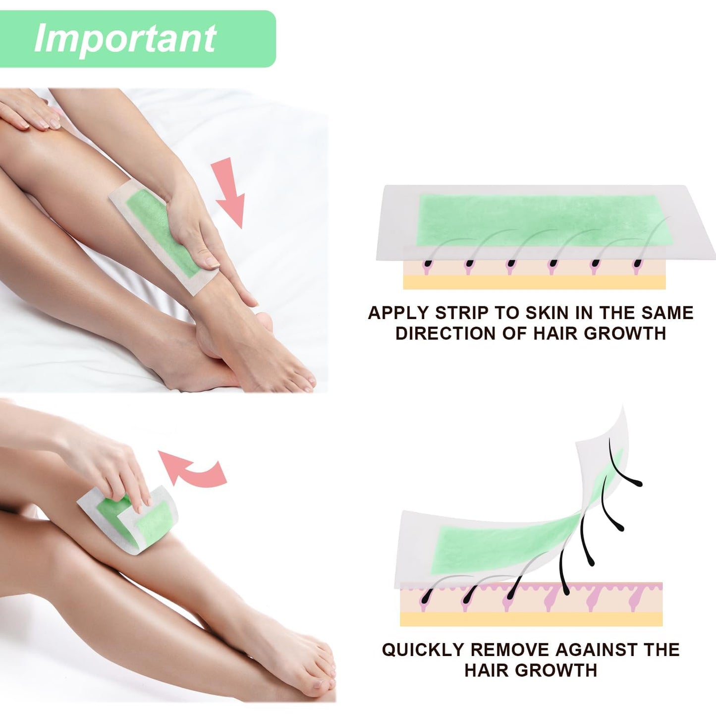 Charmonic Wax Strips 70 Count for Body & Face, At Home Waxing Kit for Eyebrow Leg Facial Bikini Hair Removal for Women (2 Sizes 70 Strips+ 4 Wipes)