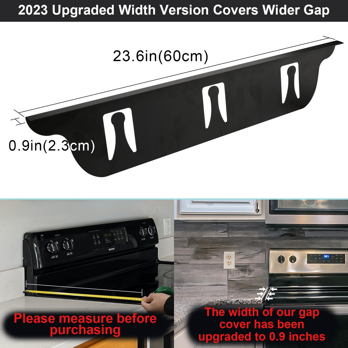 Kozyland Stove Gap Covers - Stainless Steel, Oven Gap Filler, Heat Resistant & Easy To Clean, Between Stove and Counter Guard (Black, 23.5"L, 0.9" W)