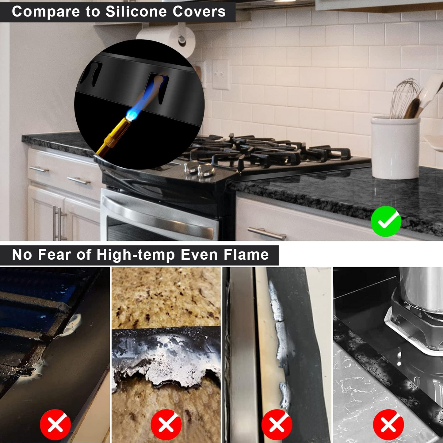 Kozyland Stove Gap Covers - Stainless Steel, Oven Gap Filler, Heat Resistant & Easy To Clean, Between Stove and Counter Guard (Black, 23.5"L, 0.9" W)