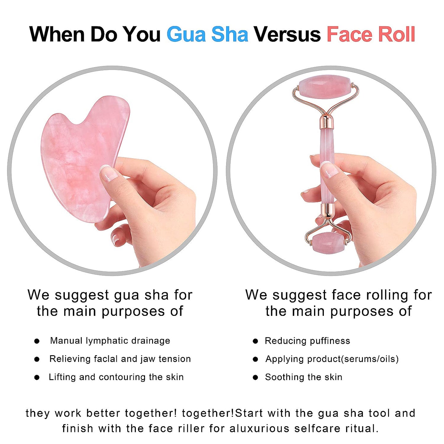Charmonic Jade Roller & Gua Sha Set, 4 in 1 Facial Roller with Gua Sha Scraping Tool and Silicone Brush, Rose Quartz Roller Massager for Face, Eyes, Neck Relaxing and Remove Wrinkles & Eye Puffiness