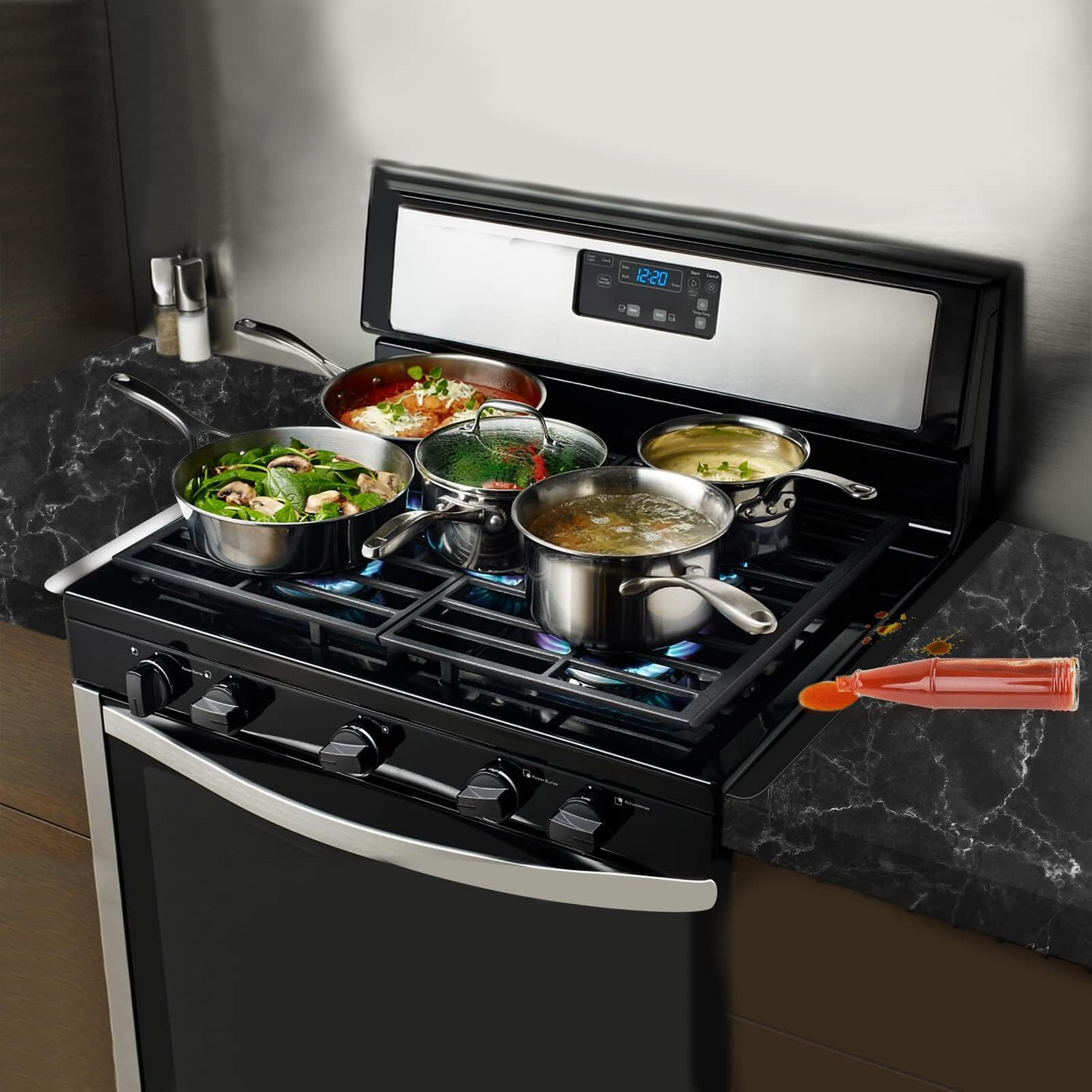 Kozyland Stove Gap Covers - Stainless Steel, Oven Gap Filler, Heat Resistant & Easy To Clean, Between Stove and Counter Guard (Black, 23.5"L, 0.9" W)