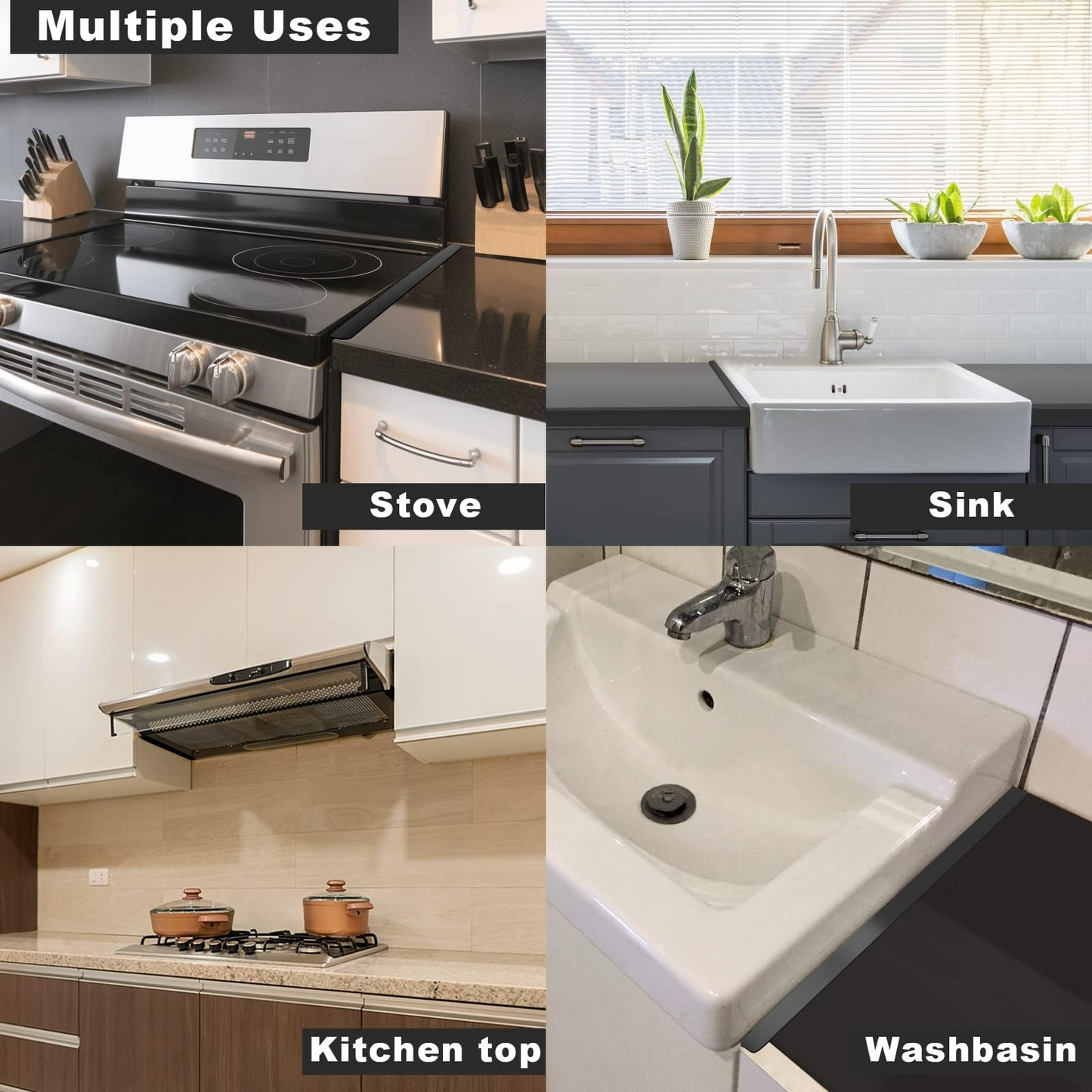 Kozyland Stove Gap Covers - Stainless Steel, Oven Gap Filler, Heat Resistant & Easy To Clean, Between Stove and Counter Guard (Black, 23.5"L, 0.9" W)