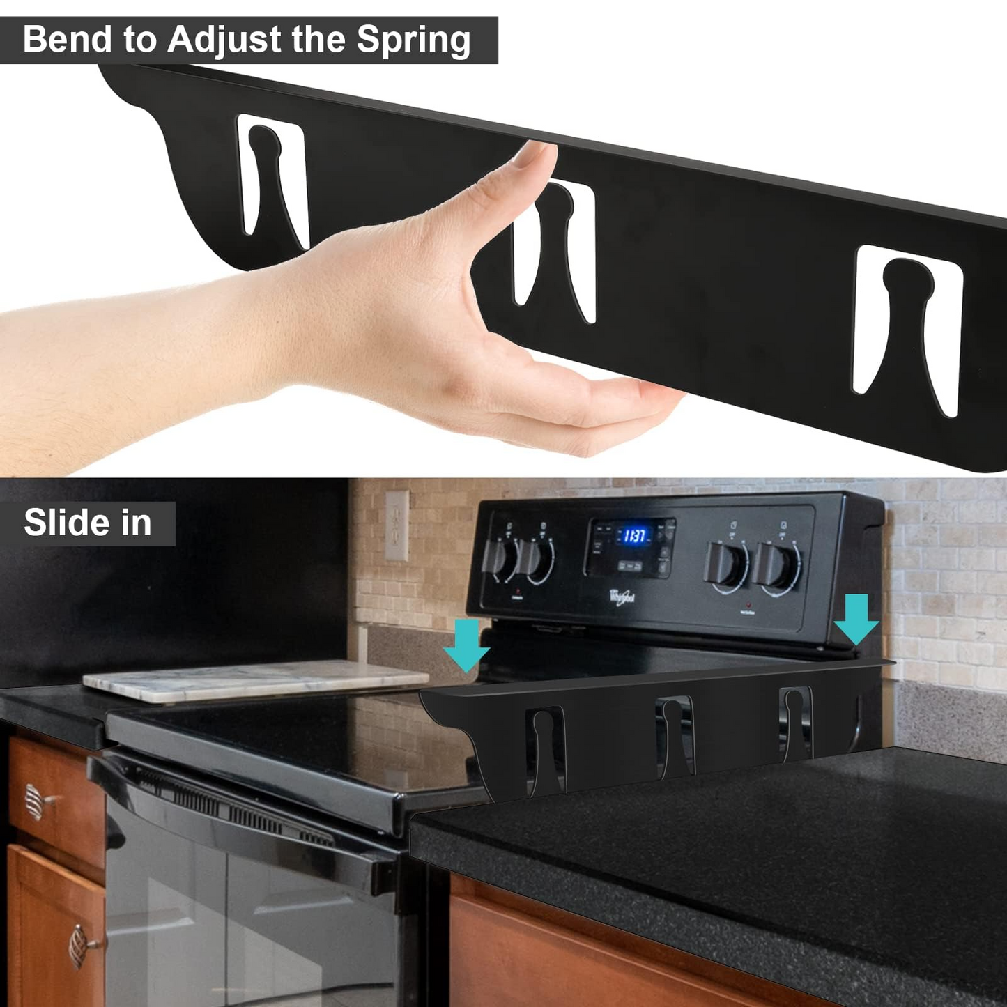 Kozyland Stove Gap Covers - Stainless Steel, Oven Gap Filler, Heat Resistant & Easy To Clean, Between Stove and Counter Guard (Black, 23.5"L, 0.9" W)