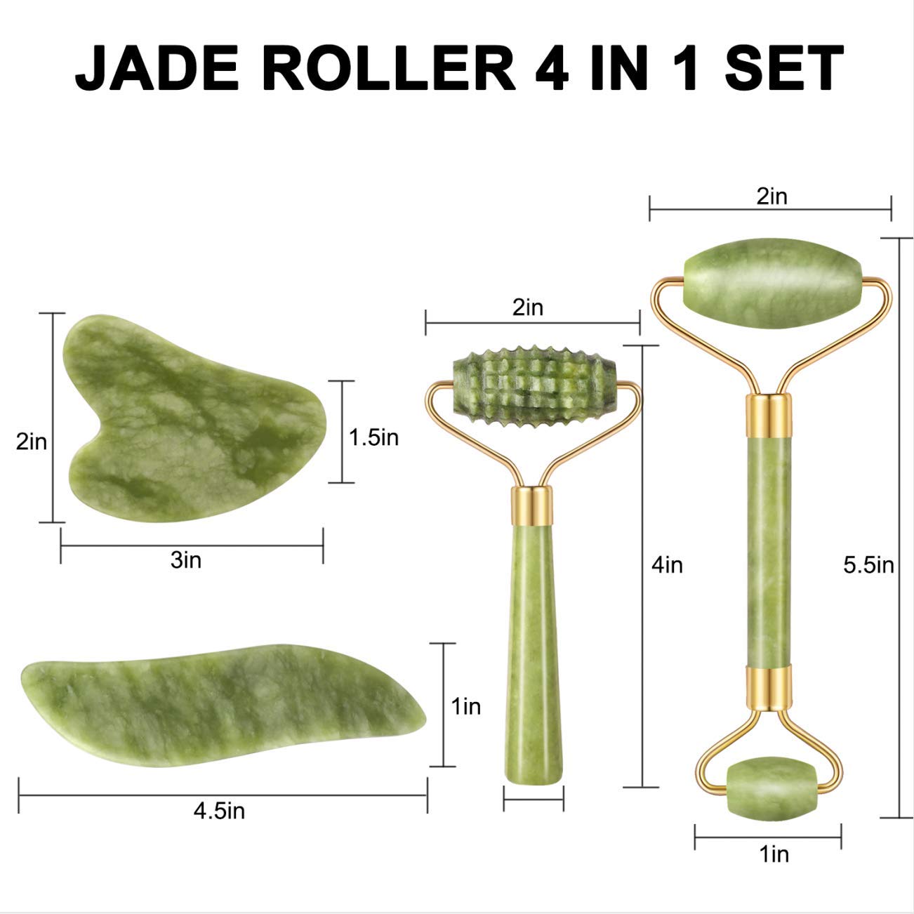 Charmonic 4pcs Jade Roller & Gua Sha Set