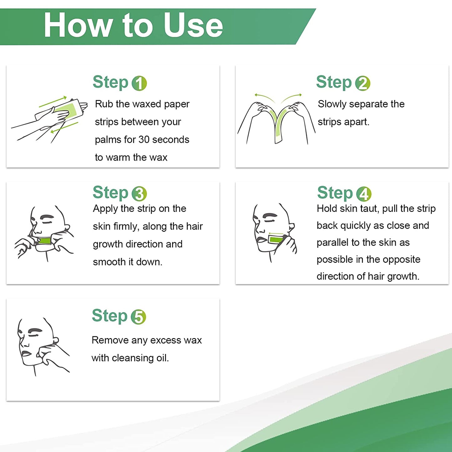 Charmonic 100pcs Natural Facial Wax Strips Hypoallergenic Hair Removal Waxing Kit for All Skin Types