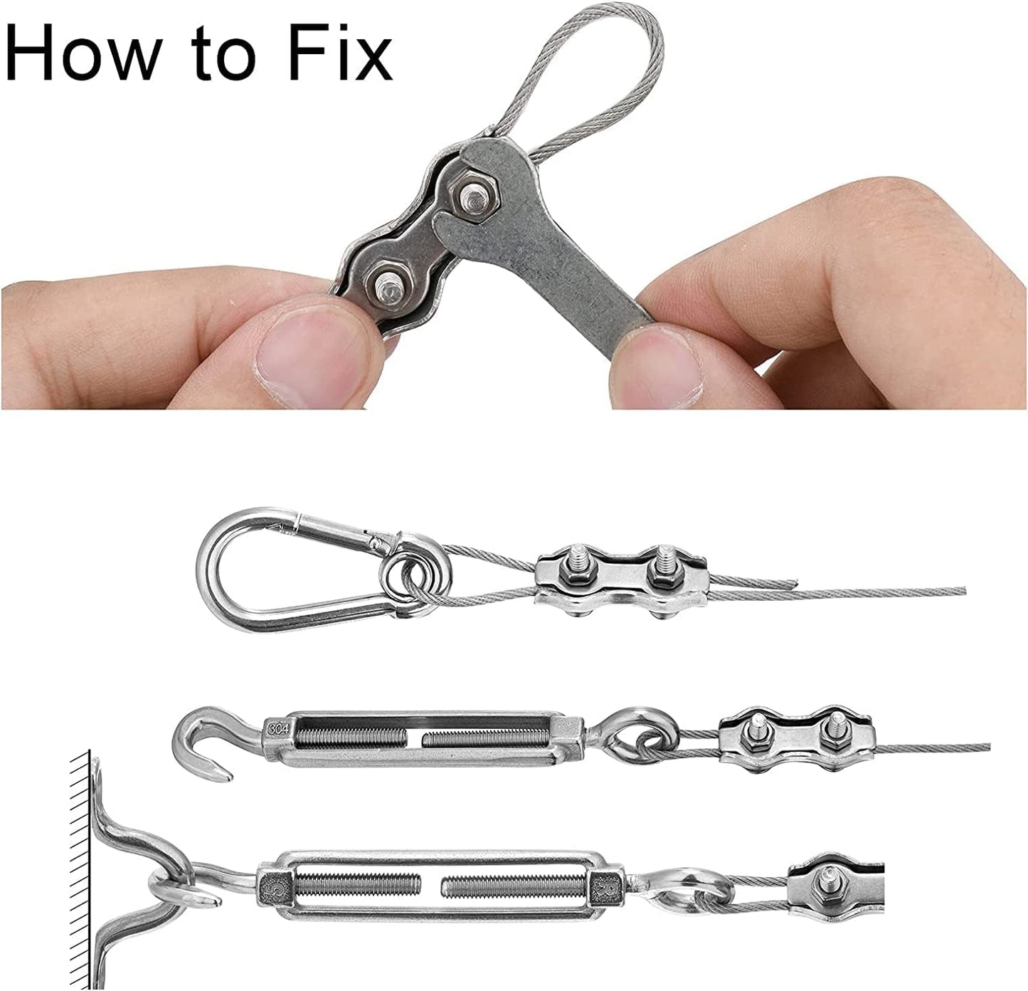 KOZYLAND Shade Sail Hardware Kit, Sun Shade Hardware Kit with 304 Stainless Steel Wire Rope for Square/Rectangle/Triangle Sun Shade Sails, Anti-Rust Stainless Steel Accessories for Outdoor (6 inch, 50/59 pcs)