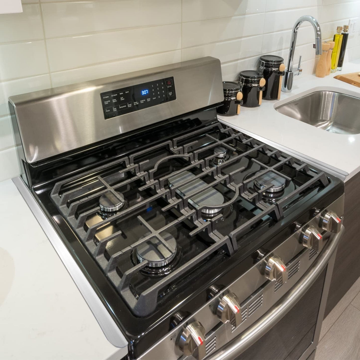 KOZYLAND Stove Cover, Stove Guard, Stainless Steel Stove Gap Covers, Heat Resistant & Easy to Clean Stove Counter Gap Cover, Kitchen Stove Counter Gap Cover Eliminates Gap Between Counter & Appliances (2 pcs)
