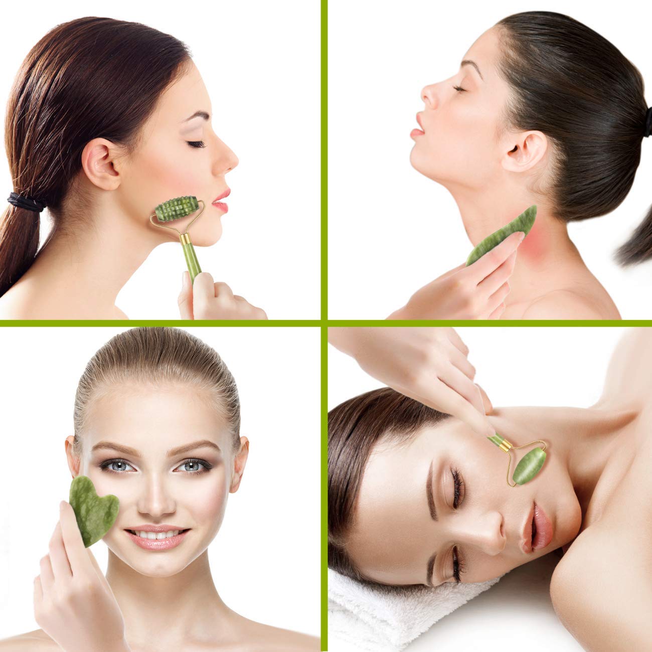 Charmonic 4pcs Jade Roller & Gua Sha Set