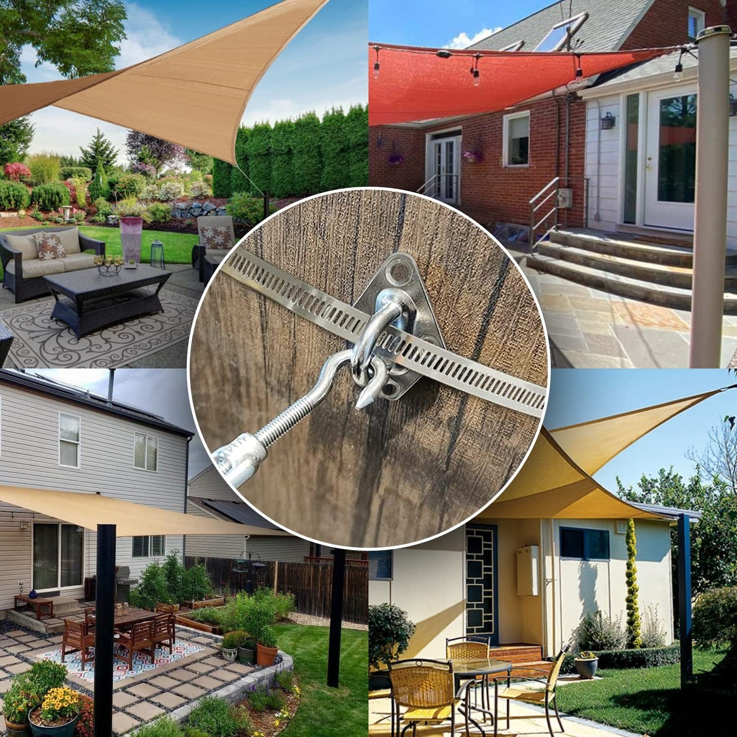 KOZYLAND Shade Sail Hardware Kit, Sun Shade Hardware Kit with 304 Stainless Steel Wire Rope for Square/Rectangle/Triangle Sun Shade Sails, Anti-Rust Stainless Steel Accessories for Outdoor (6 inch, 50/59 pcs)