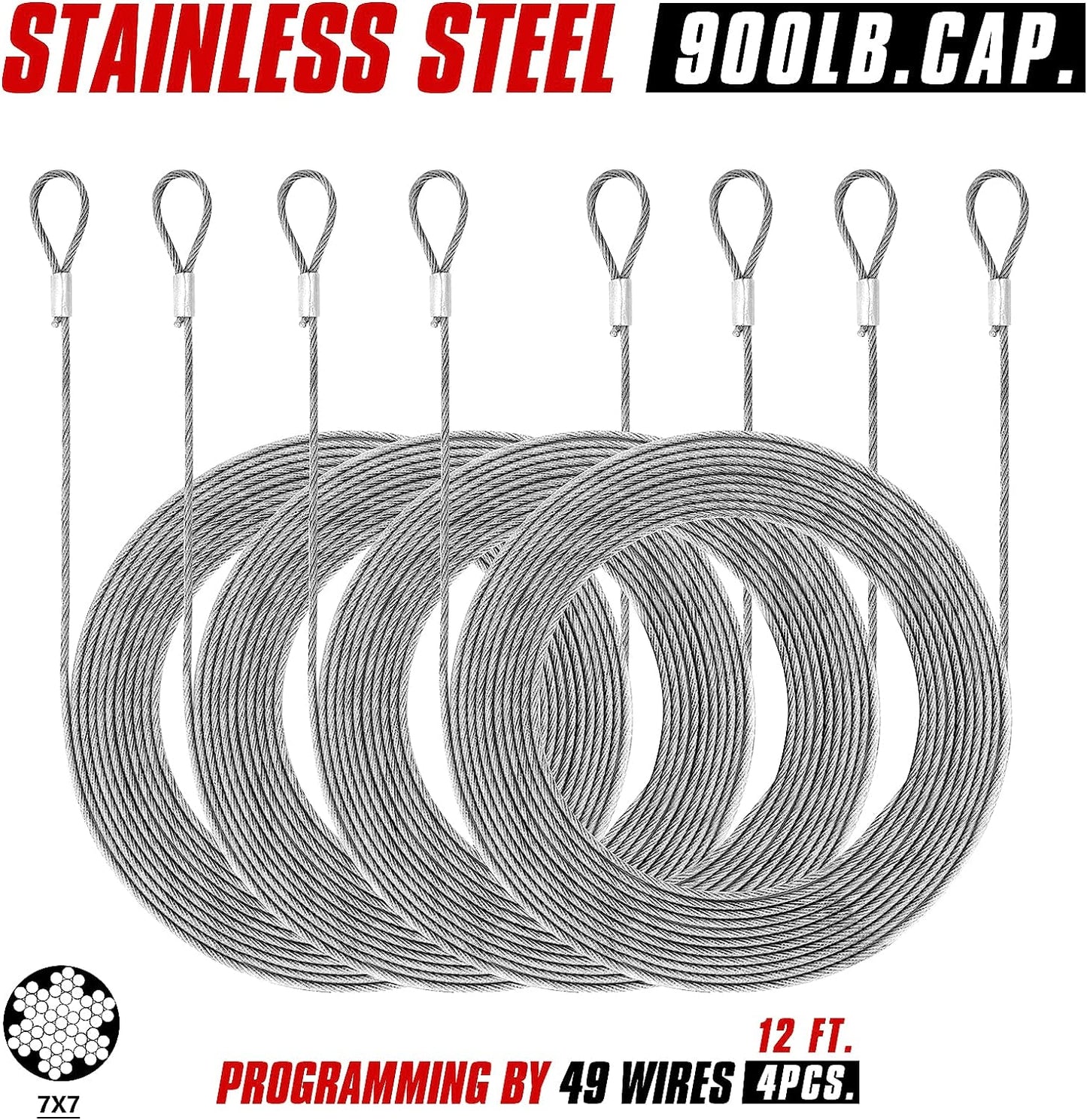 KOZYLAND Shade Sail Hardware Kit, Sun Shade Hardware Kit with 304 Stainless Steel Wire Rope for Square/Rectangle/Triangle Sun Shade Sails, Anti-Rust Stainless Steel Accessories for Outdoor (6 inch, 50/59 pcs)