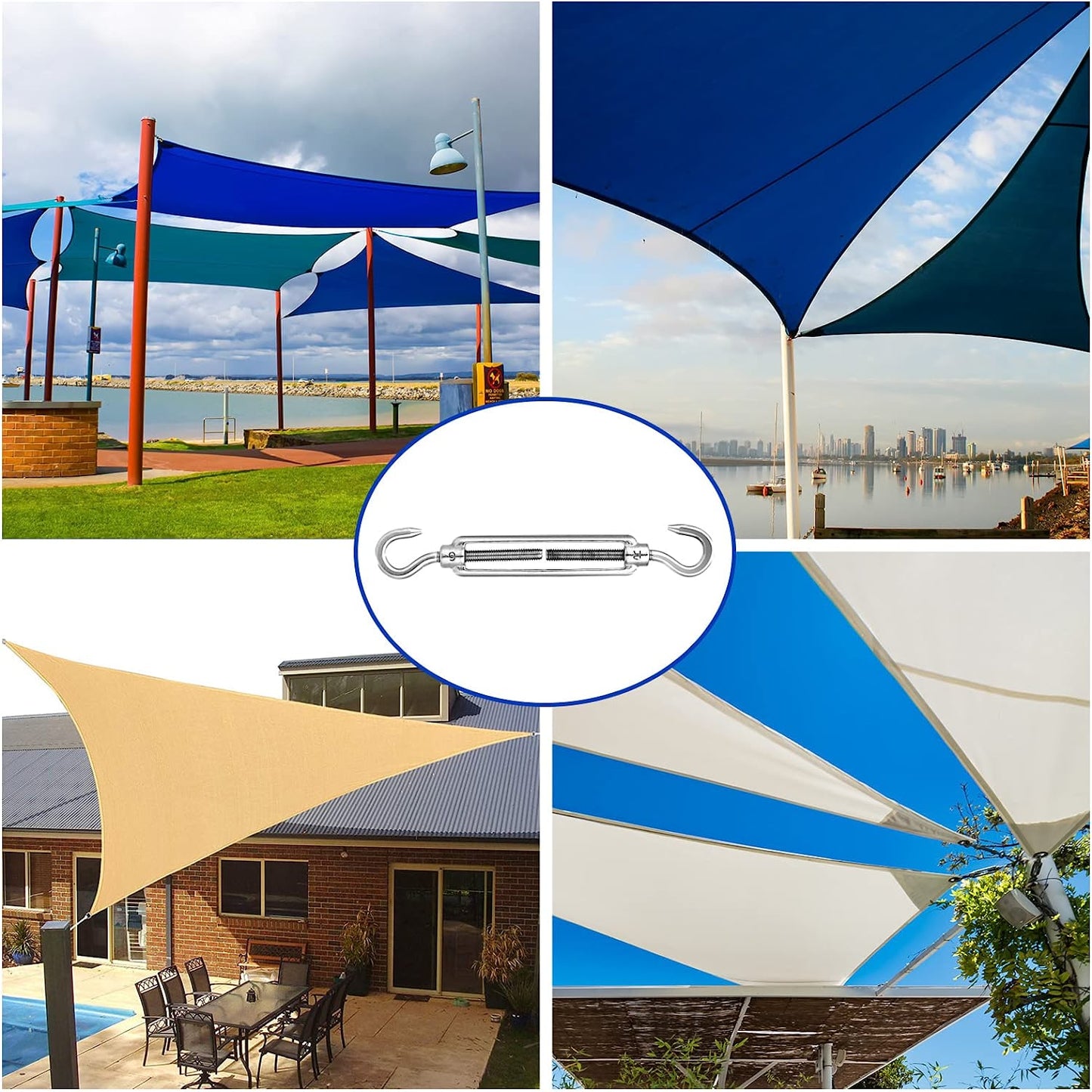 KOZYLAND Shade Sail Hardware Kit, Sun Shade Hardware Kit with 304 Stainless Steel Wire Rope for Square/Rectangle/Triangle Sun Shade Sails, Anti-Rust Stainless Steel Accessories for Outdoor (6 inch, 50/59 pcs)
